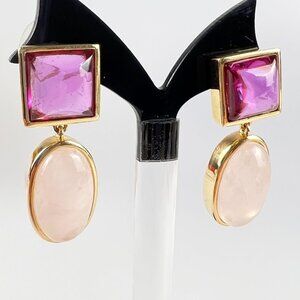 Ross Simons Gold Over Sterling Silver Rose Quartz Purple Stone Drop Dangle Earri